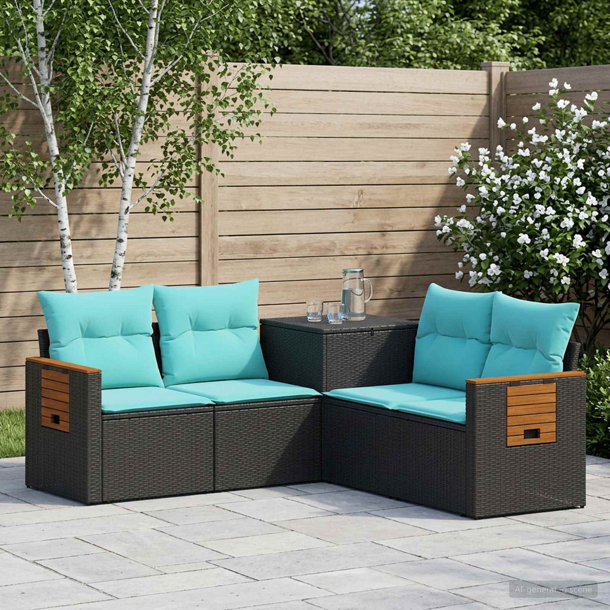 Sofa Set 5 stk. Schwarz und Blau 179 x 179 x 85 cm