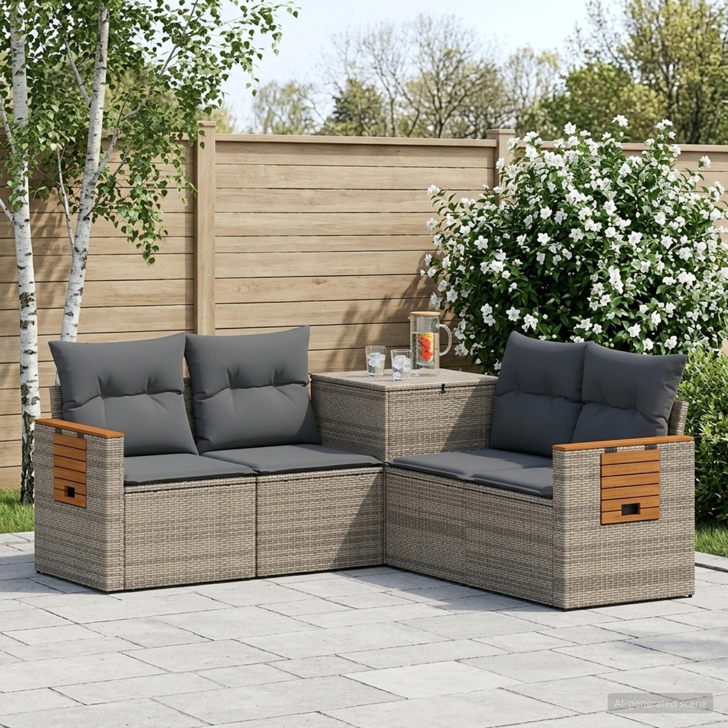 Sofa Set 5 stk. Grau und Dunkelgrau Polyrattan und Stahl