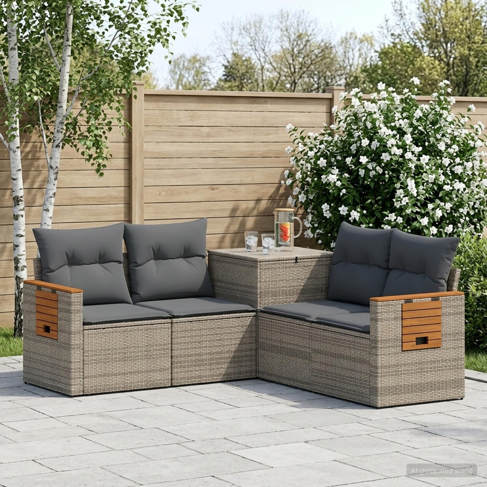Sofa Set 5 stk. Grau und Dunkelgrau Polyrattan und Stahl