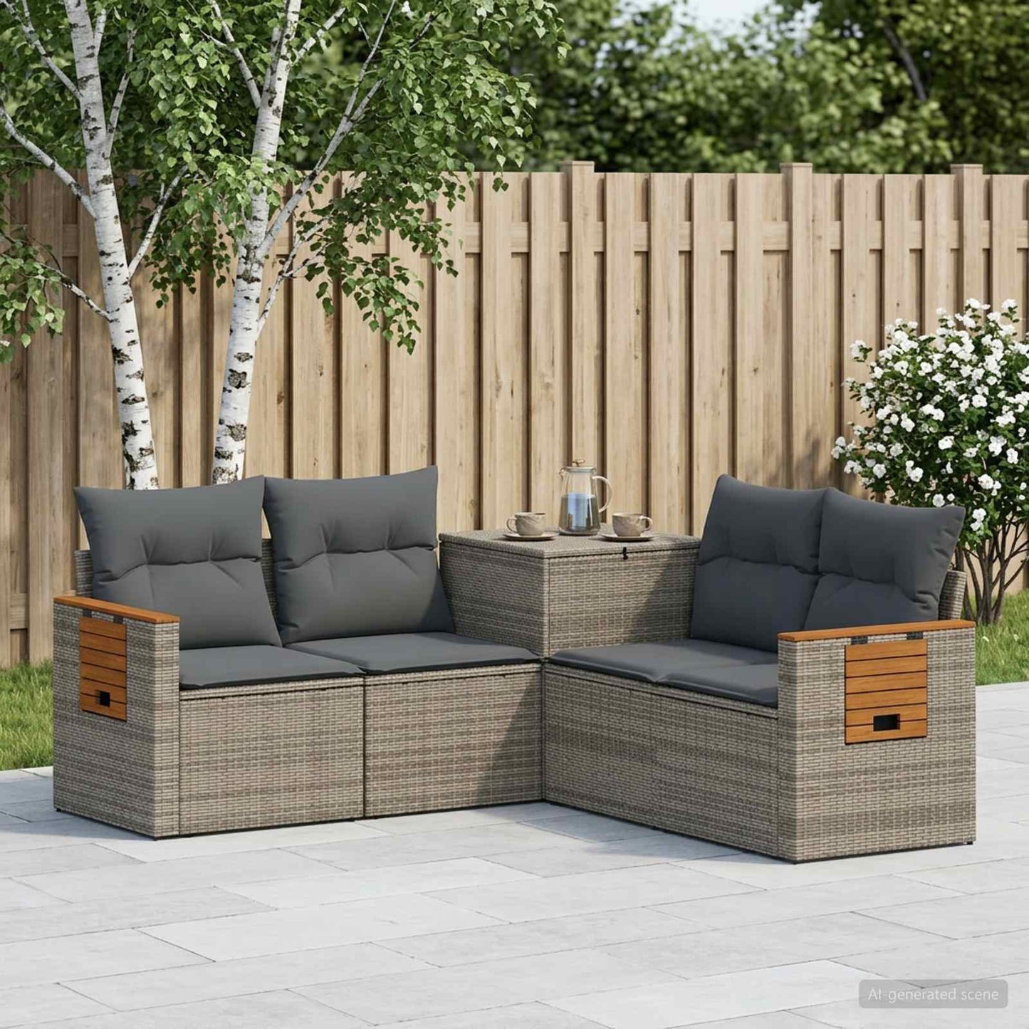 Sofa Set 5 stk. Grau und Dunkelgrau Polyrattan und Stahl