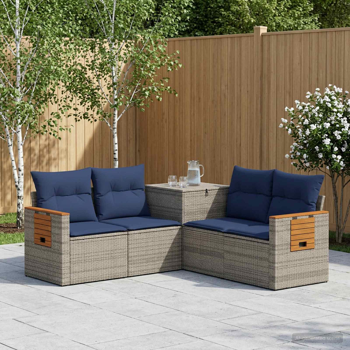 Sofa Set 5 stk. Grau und Marineblau 179 x 179 x 85 cm