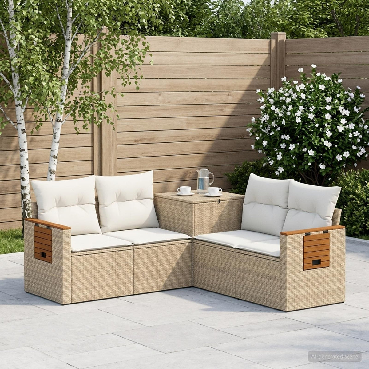 Sofa Set 5 stk. Beige und Cremeweiß 179 x 179 x 85 cm