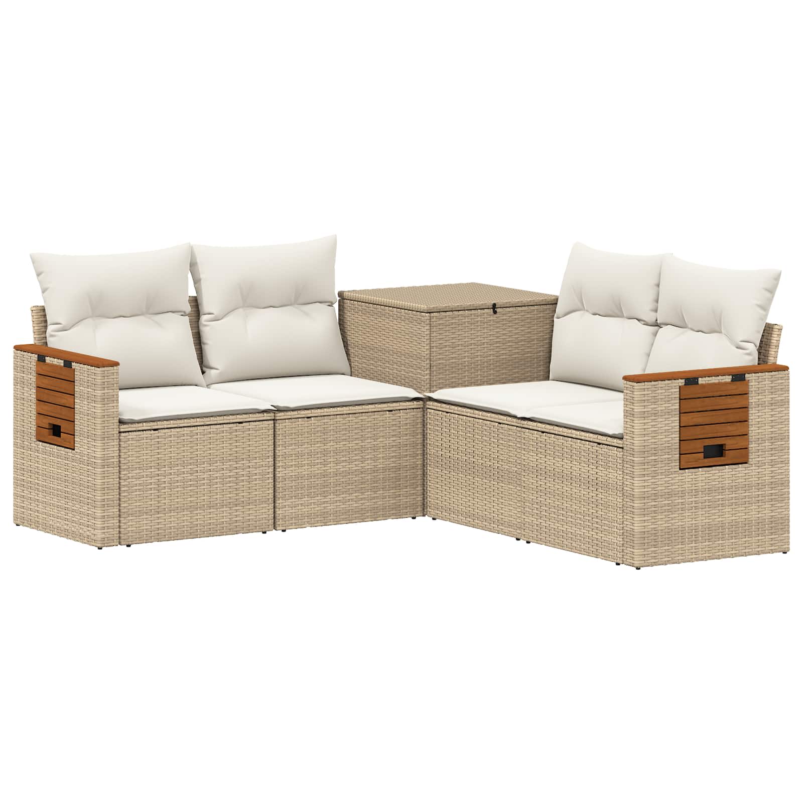 Sofa Set 5 stk. Beige und Cremeweiß Polyrattan und Stahl