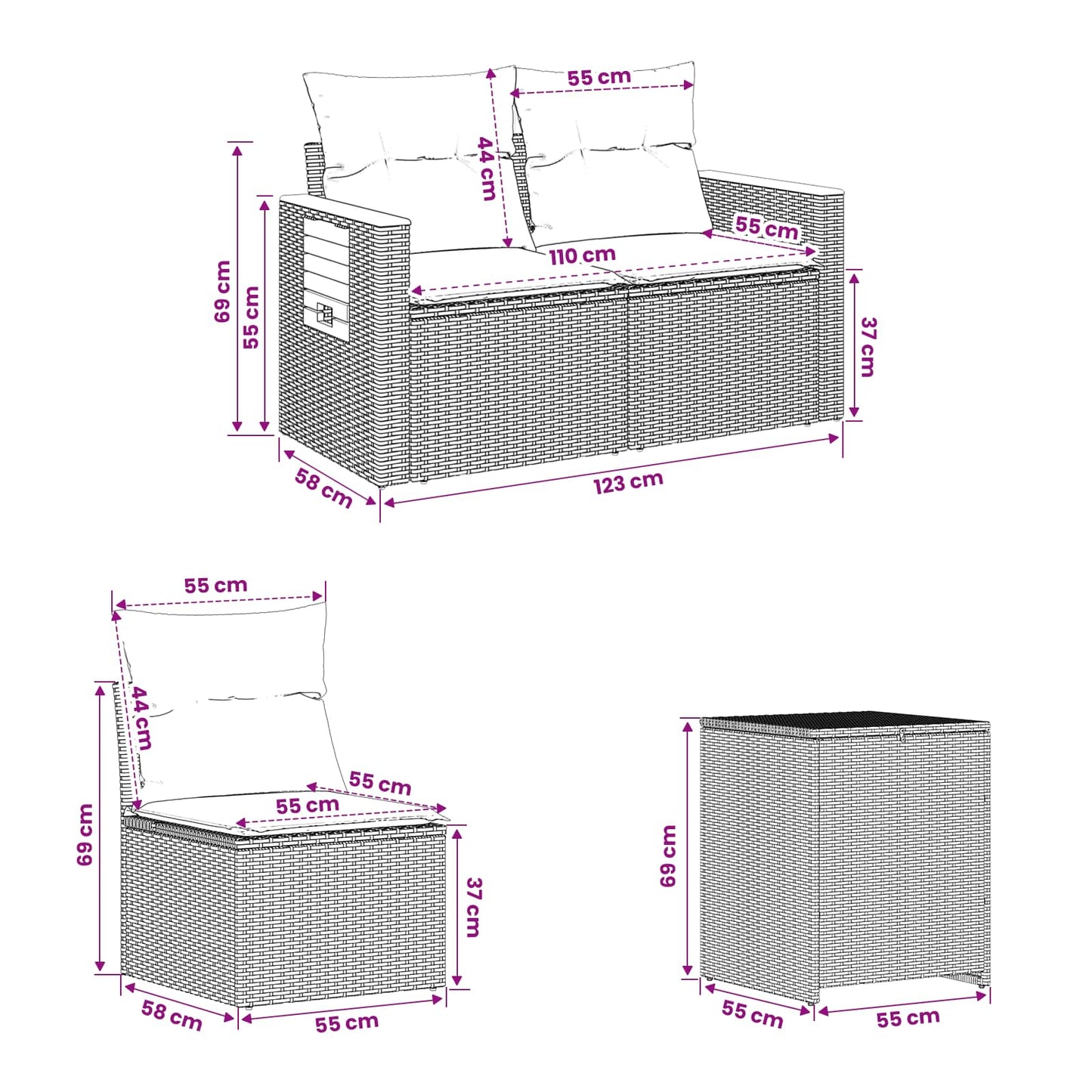 Sofa Set 5 stk. Beige und Cremeweiß Polyrattan und Stahl