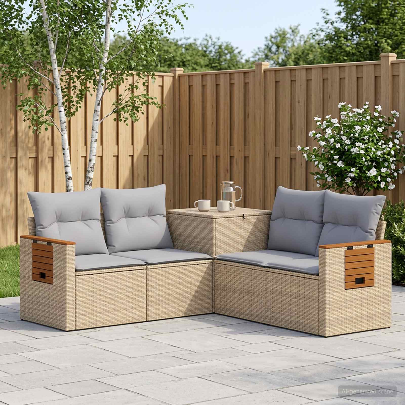 Sofa Set 5 stk. Beige und Hellgrau Polyrattan und Stahl