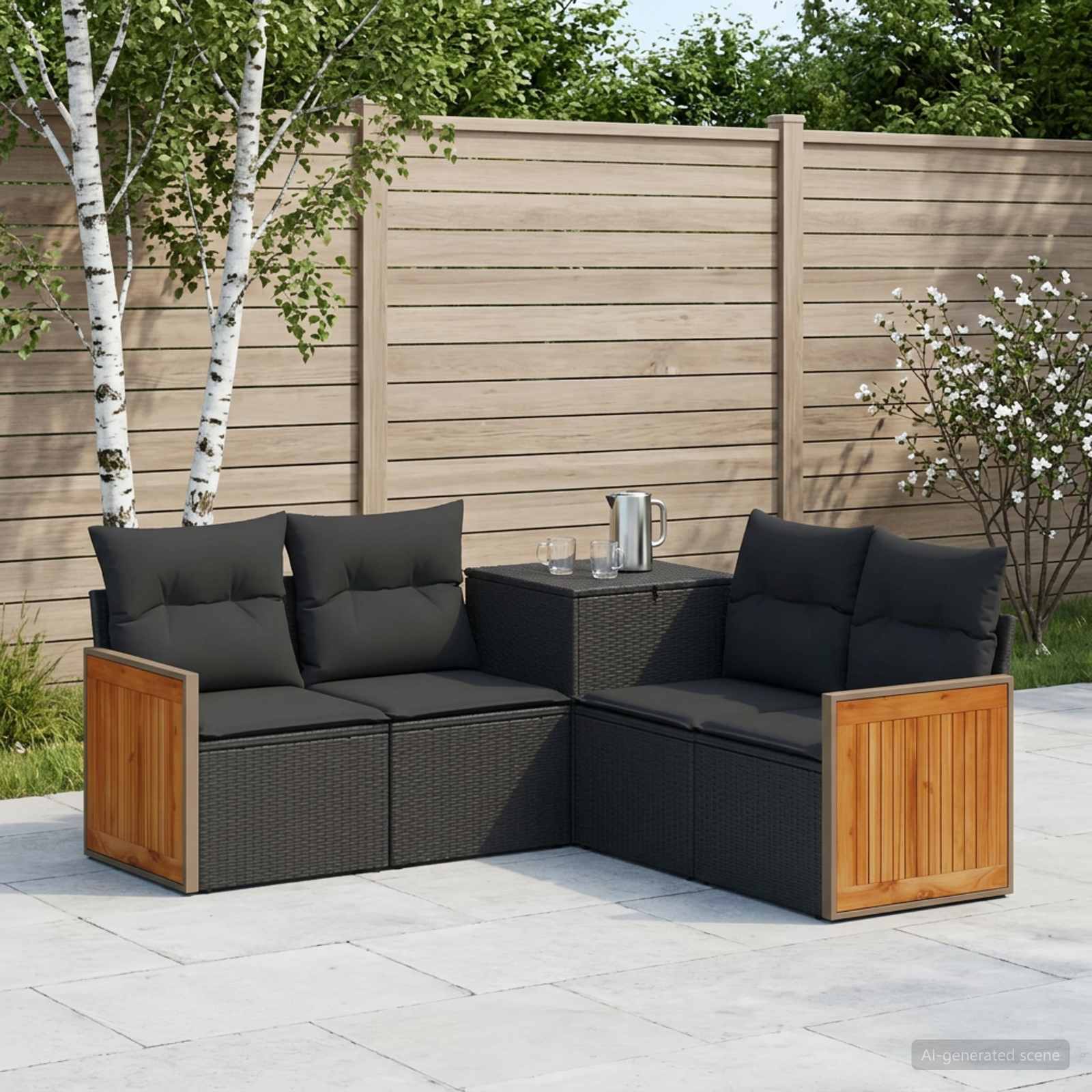 Sofa Set 5 stk. Schwarz Polyrattan und Stahl
