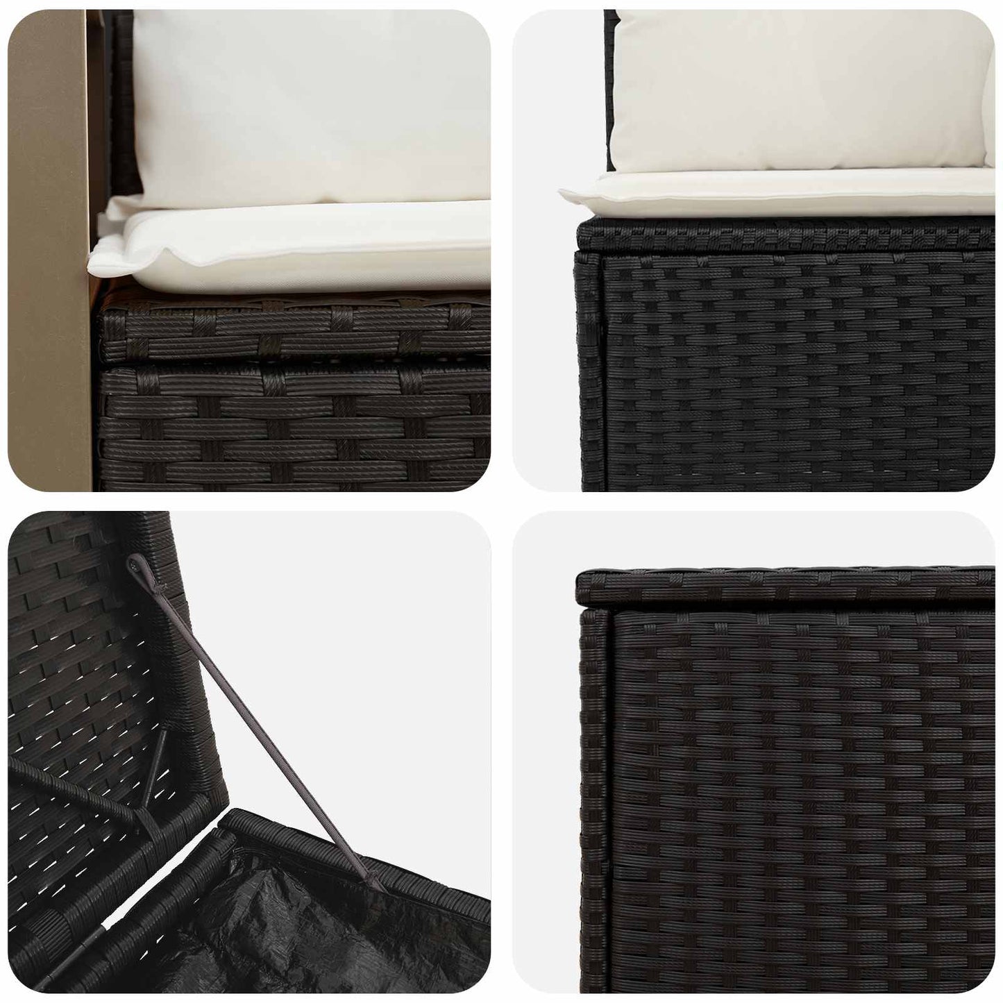 Sofa Set 5 stk. Schwarz und Cremeweiß Polyrattan und Stahl