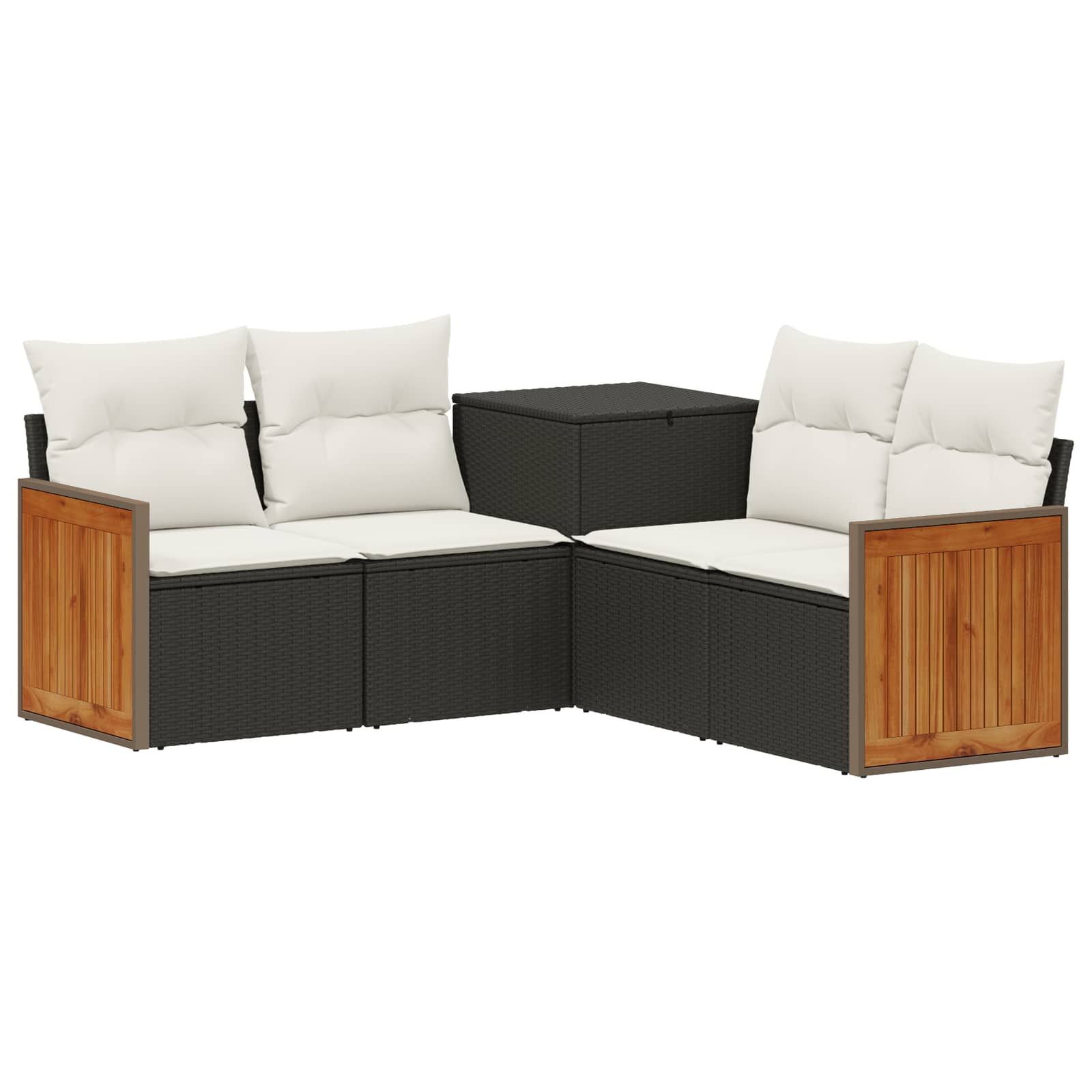 Sofa Set 5 stk. Schwarz und Cremeweiß Polyrattan und Stahl