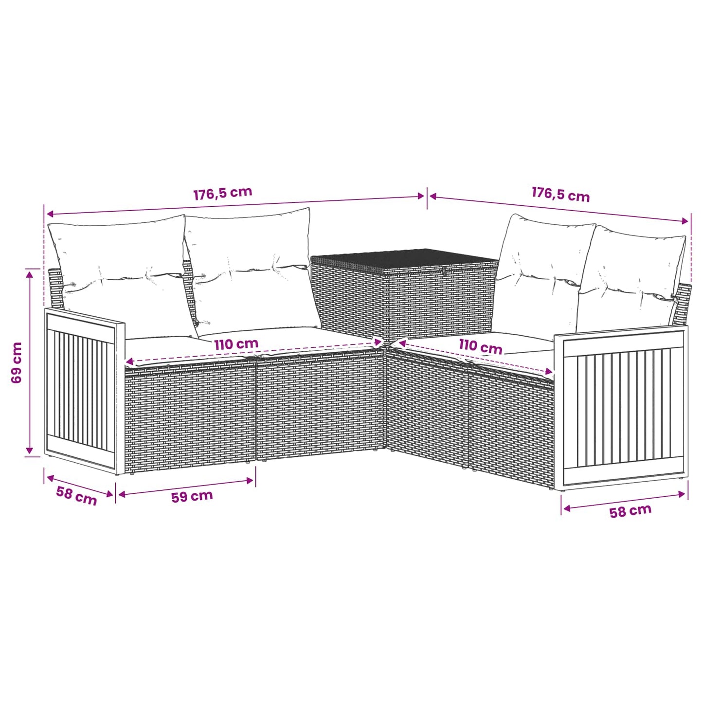 Sofa Set 5 stk. Schwarz und Cremeweiß Polyrattan und Stahl