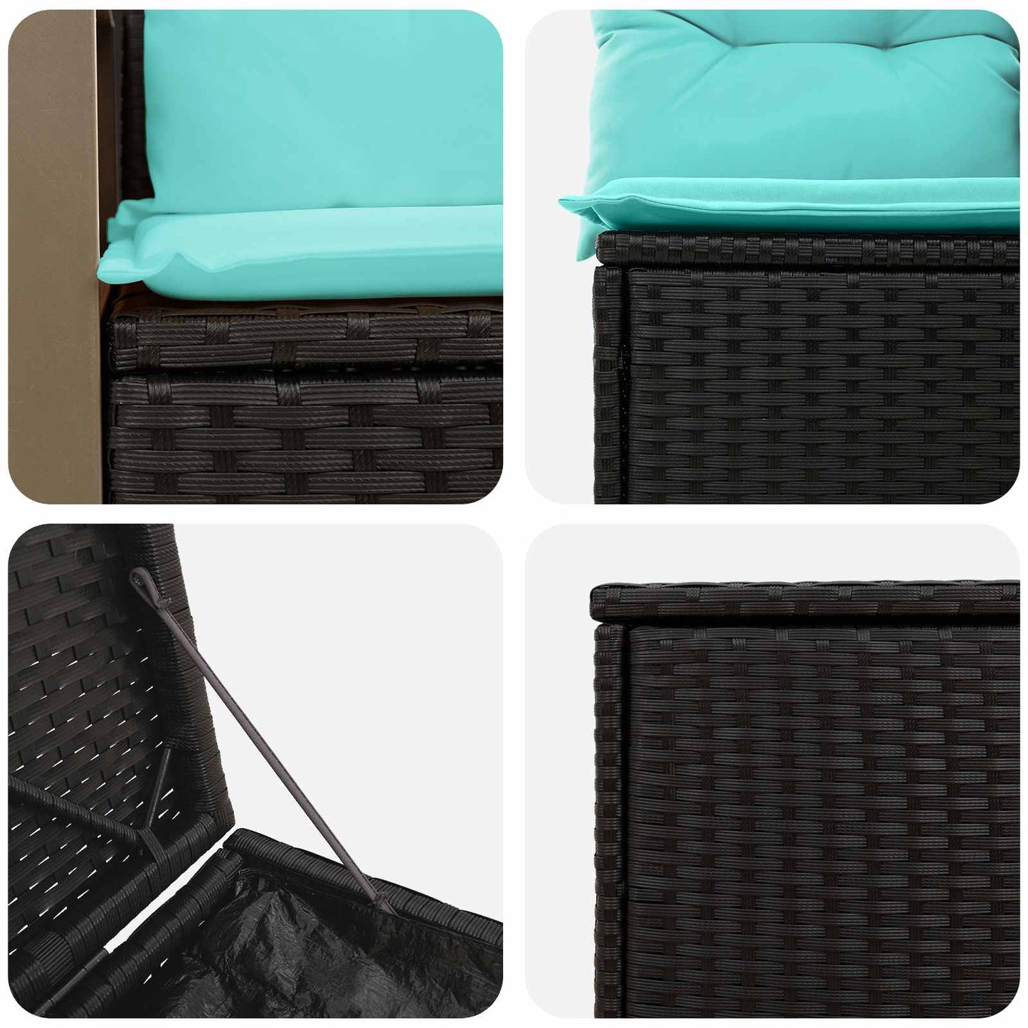 Sofa Set 5 stk. Schwarz und Blau Polyrattan und Stahl