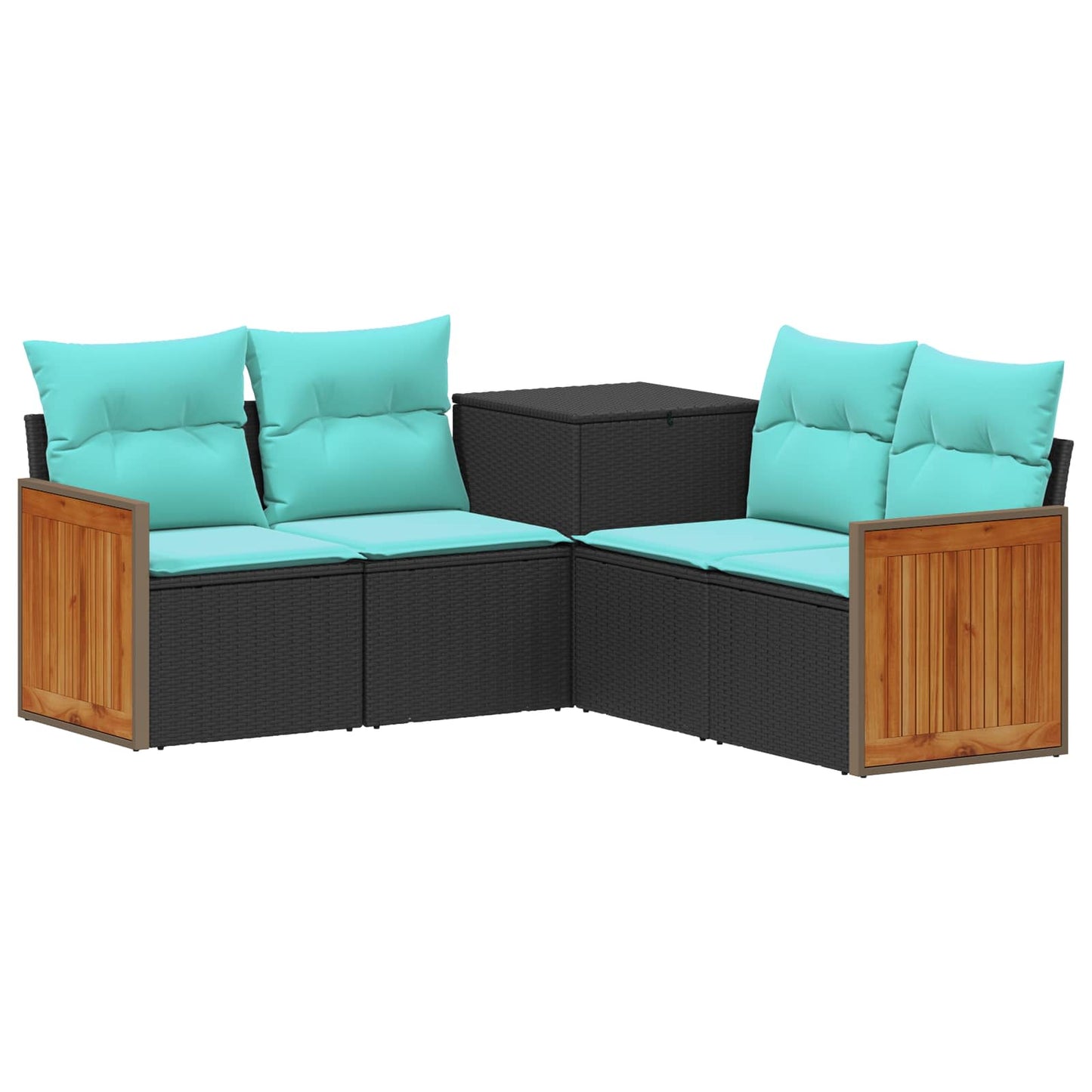Sofa Set 5 stk. Schwarz und Blau Polyrattan und Stahl