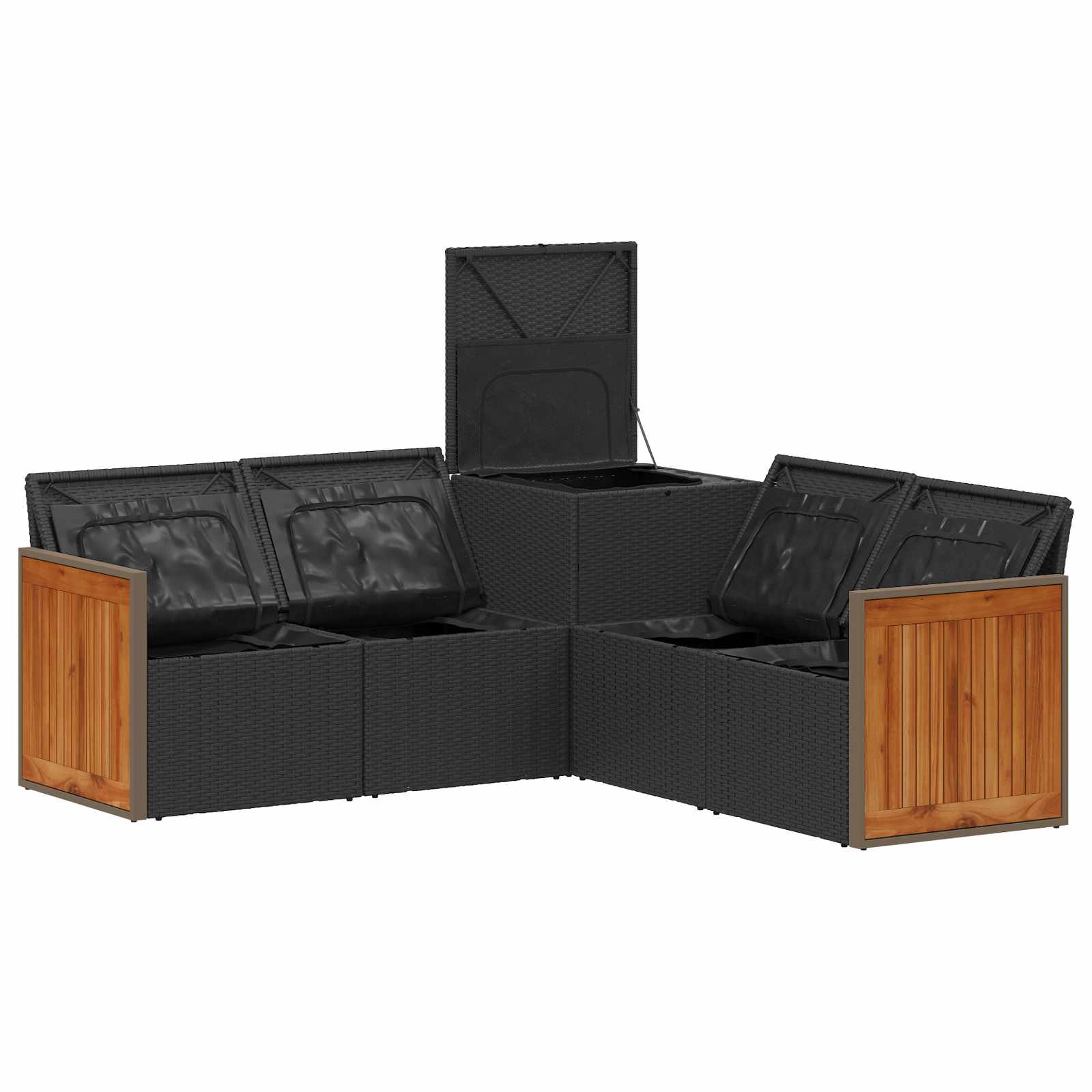 Sofa Set 5 stk. Schwarz und Blau Polyrattan und Stahl