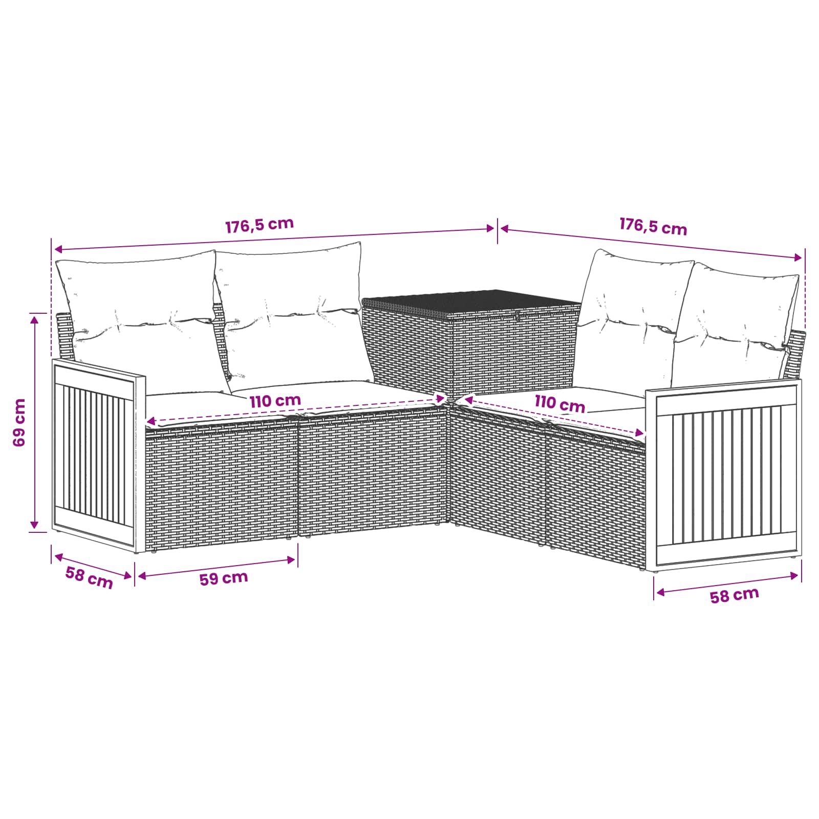 Sofa Set 5 stk. Schwarz und Blau Polyrattan und Stahl