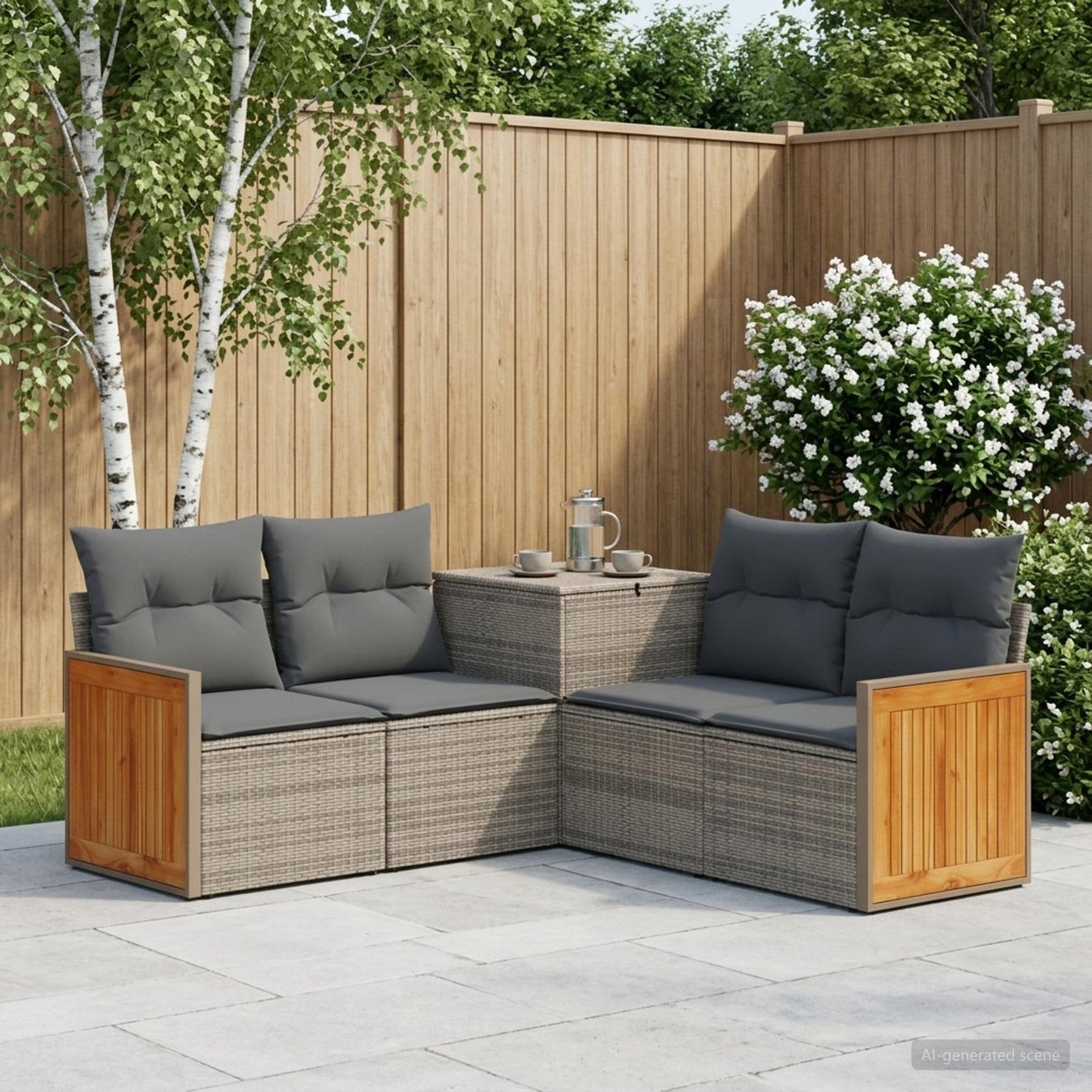 Sofa Set 5 stk. Grau und Dunkelgrau Polyrattan und Stahl