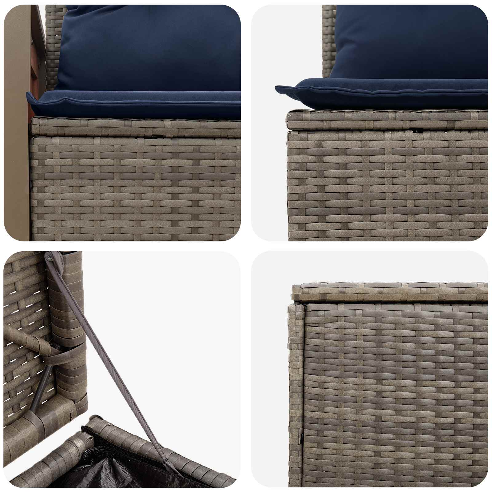 Sofa Set 5 stk. Grau und Marineblau Polyrattan und Stahl