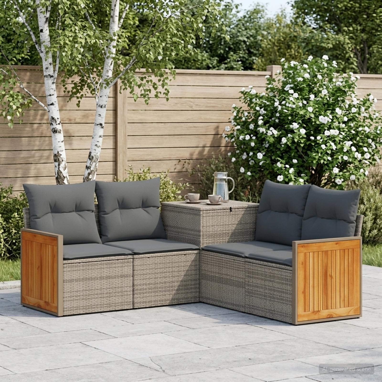 Sofa Set 5 stk. Grau und Dunkelgrau Polyrattan und Stahl
