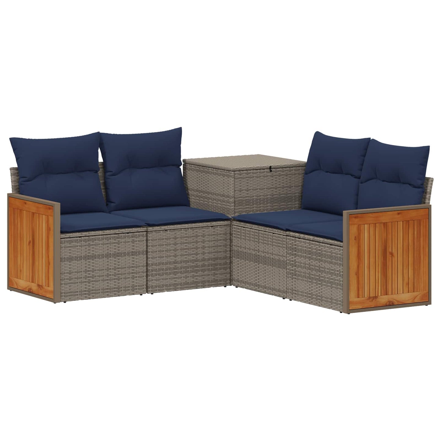 Sofa Set 5 stk. Grau und Marineblau Polyrattan und Stahl