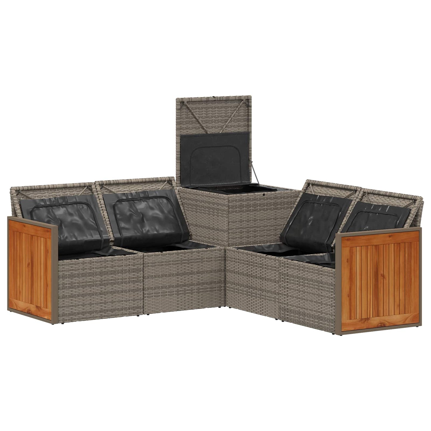 Sofa Set 5 stk. Grau und Marineblau Polyrattan und Stahl