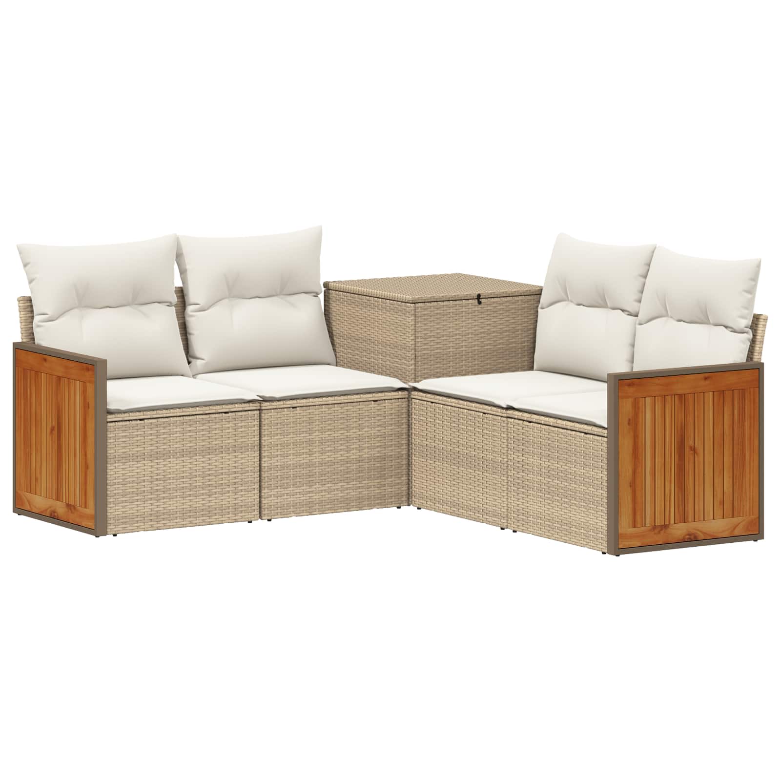 Sofa Set 5 stk. Beige und Cremeweiß Polyrattan und Stahl