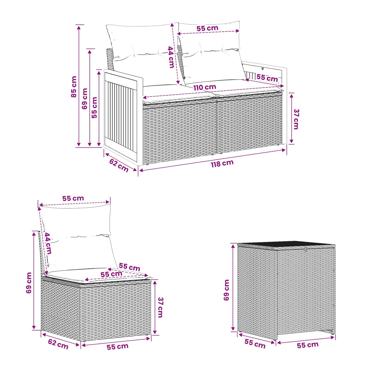 Sofa Set 5 stk. Beige und Cremeweiß 176 x 176 x 85 cm