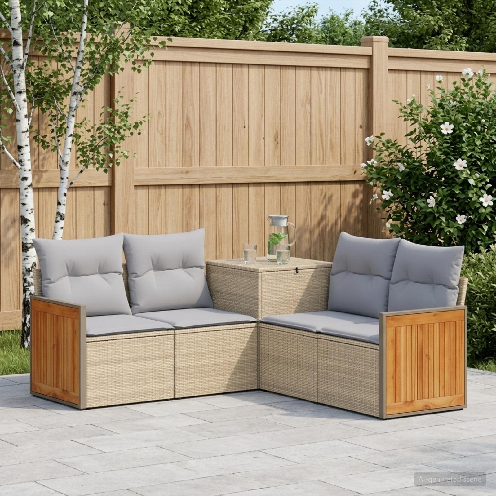 Sofa Set 5 stk. Beige und Hellgrau Polyrattan und Stahl