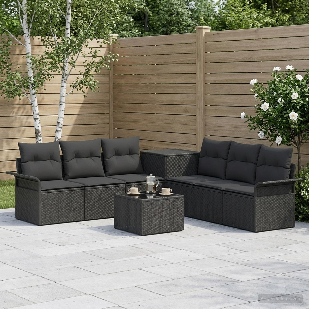 Sofa Set 8 stk. Schwarz 55 x 55 x 37 cm Polyrattan und Stahl