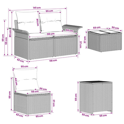 Sofa Set 8 stk. Schwarz und Cremeweiß 55 x 55 x 37 cm