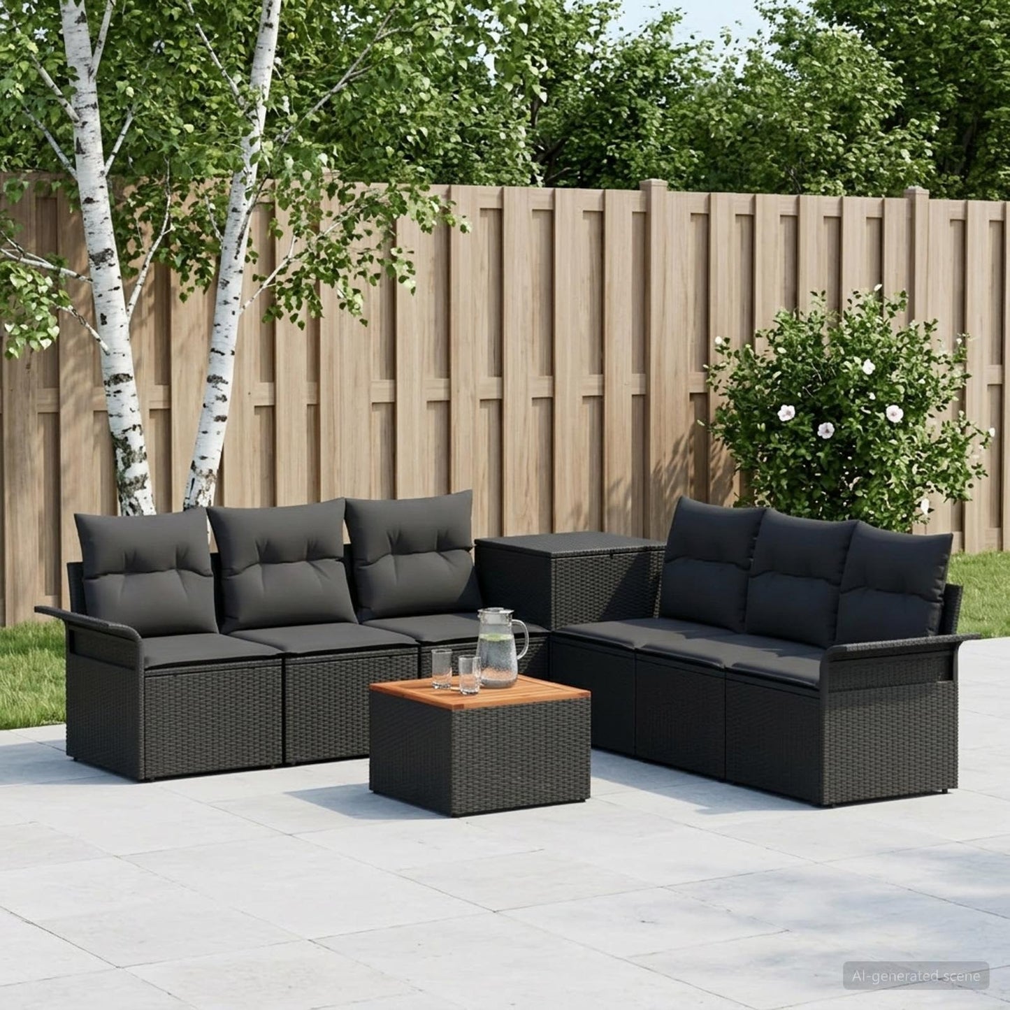 Sofa Set 8 stk. Schwarz Polyrattan und Stahl
