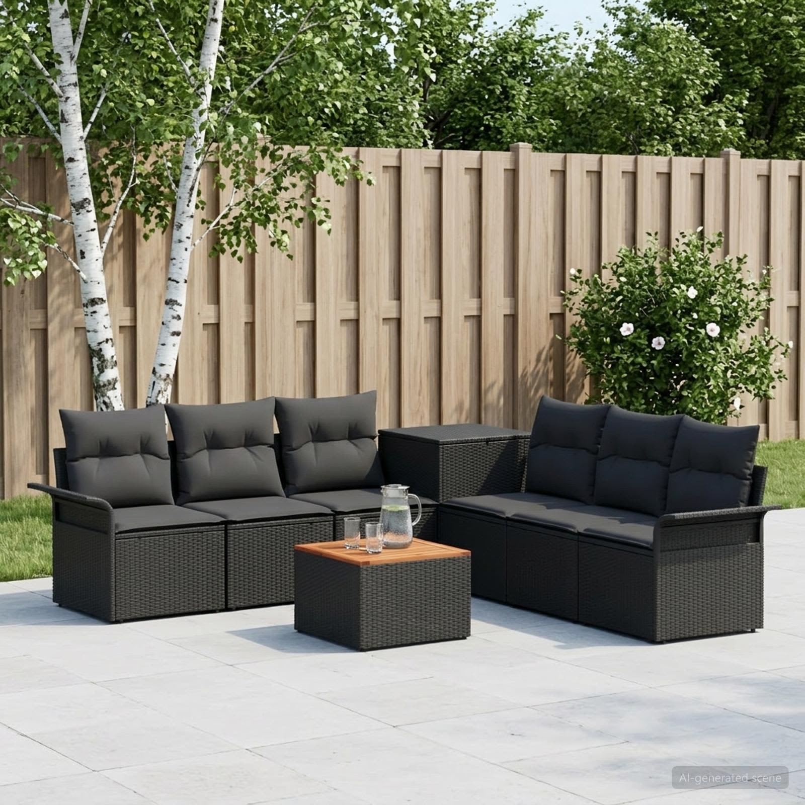 Sofa Set 8 stk. Schwarz Polyrattan und Stahl