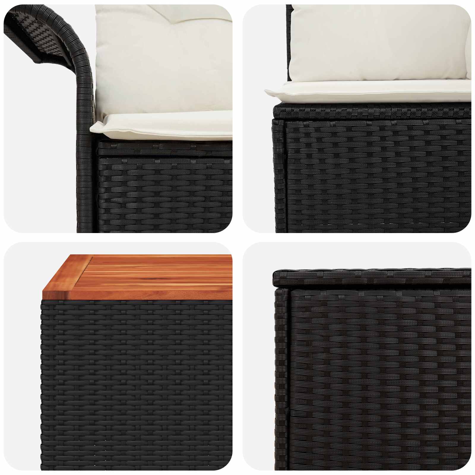 Sofa Set 8 stk. Schwarz und Cremeweiß Polyrattan und Stahl