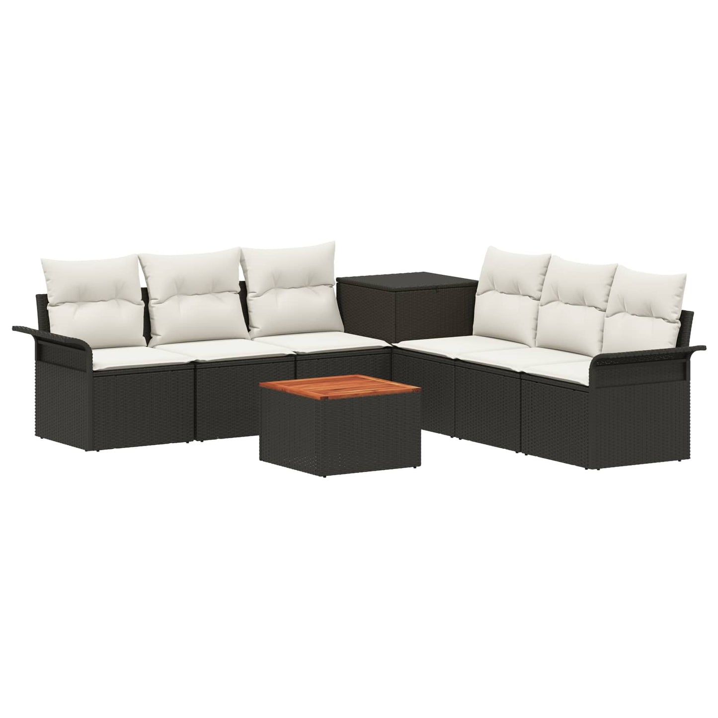 Sofa Set 8 stk. Schwarz und Cremeweiß Polyrattan und Stahl