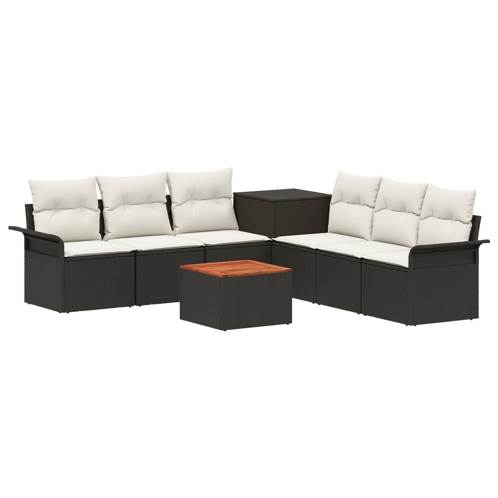 Sofa Set 8 stk. Schwarz und Cremeweiß Polyrattan und Stahl
