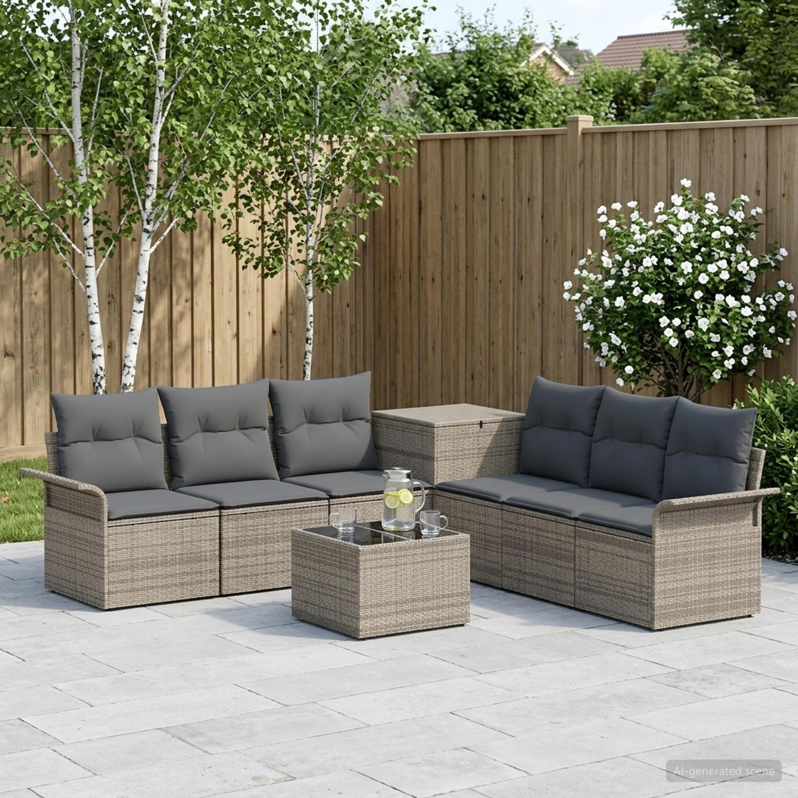 Sofa Set 8 stk. Grau und Dunkelgrau Polyrattan und Stahl