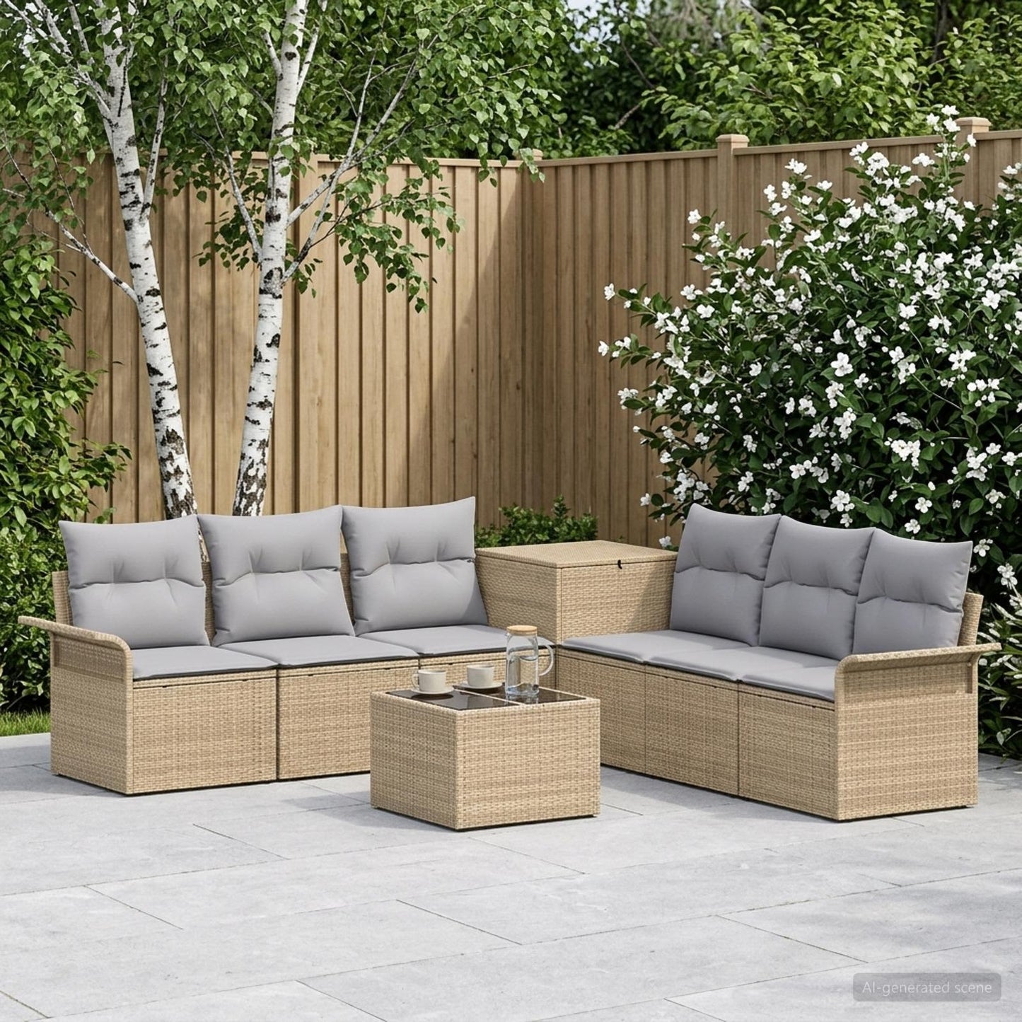 Sofa Set 8 stk. Beige und Hellgrau Polyrattan und Stahl