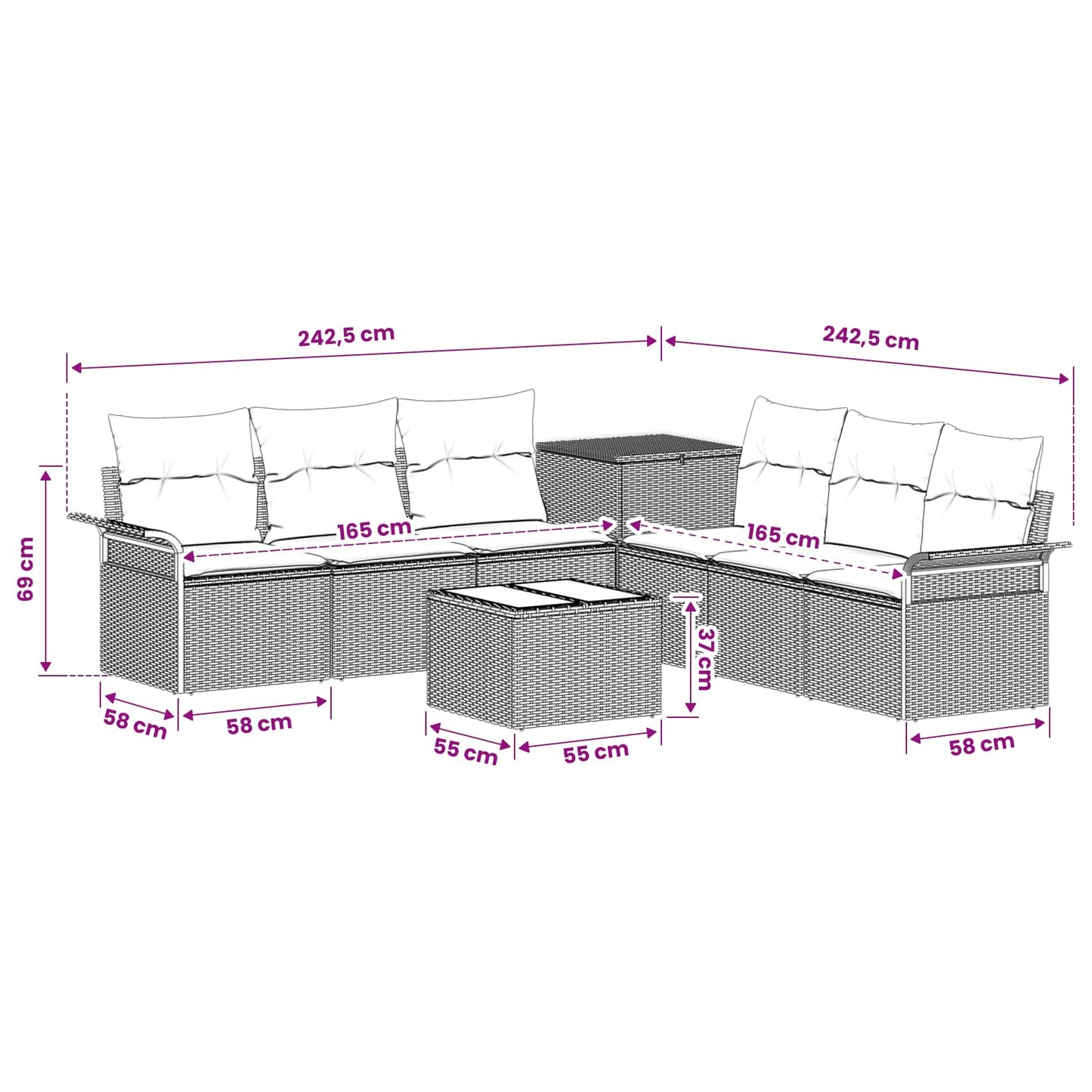 Sofa Set 8 stk. Beige und Hellgrau Polyrattan und Stahl
