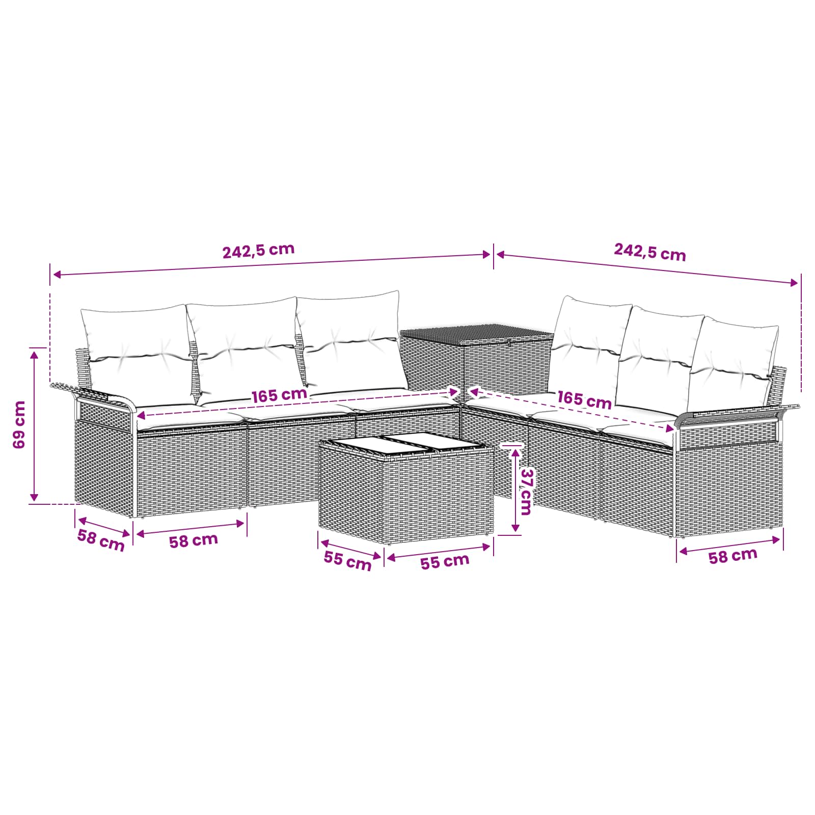 Sofa Set 8 stk. Beige und Hellgrau Polyrattan und Stahl