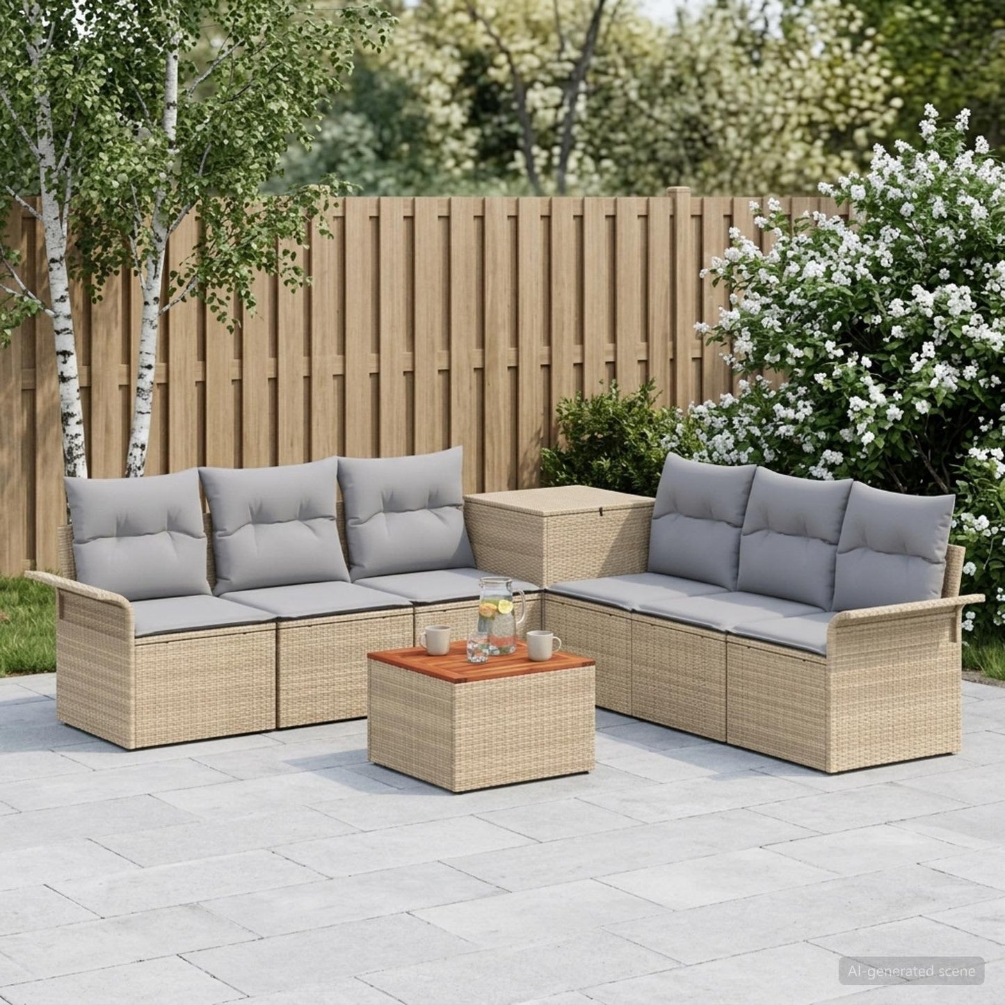 Sofa Set 8 stk. Beige und Hellgrau Polyrattan und Stahl