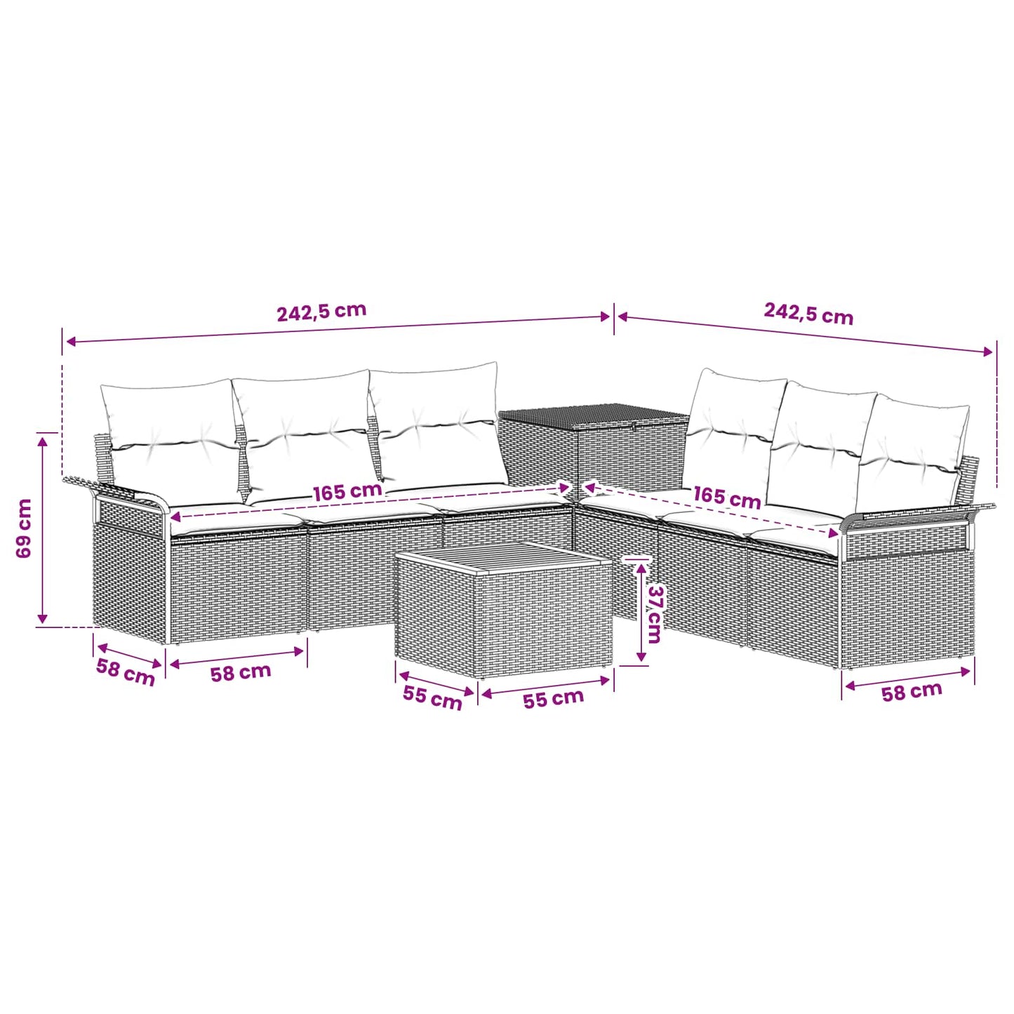 Sofa Set 8 stk. Beige und Hellgrau Polyrattan und Stahl