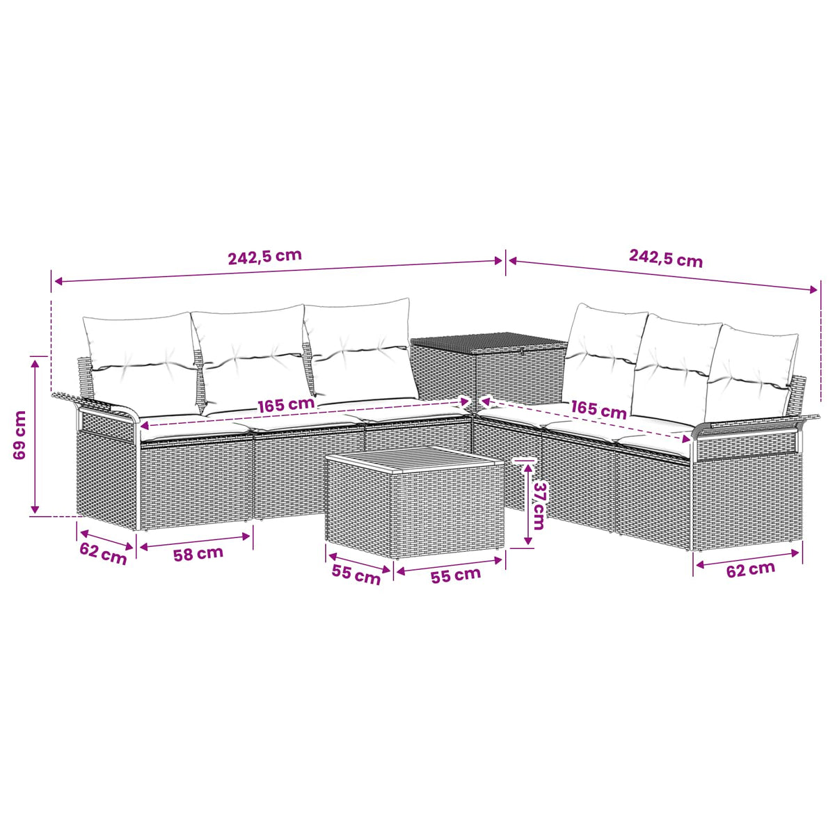 Sofa Set 8 stk. Beige und Hellgrau 55 x 55 x 37 cm