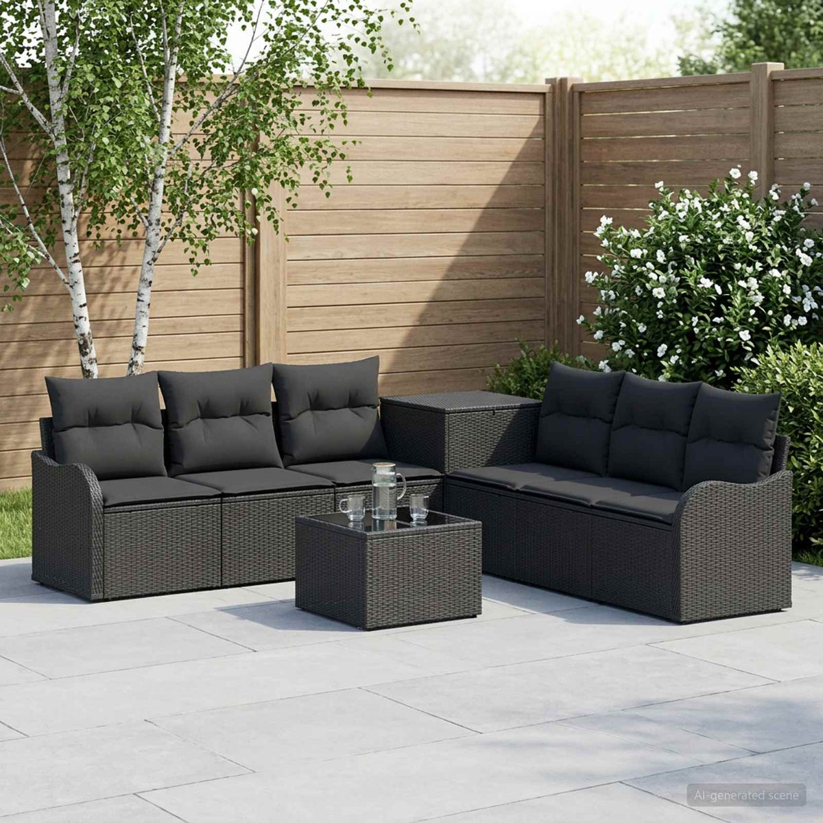 Sofa Set 8 stk. Schwarz 55 x 55 x 37 cm Polyrattan und Stahl