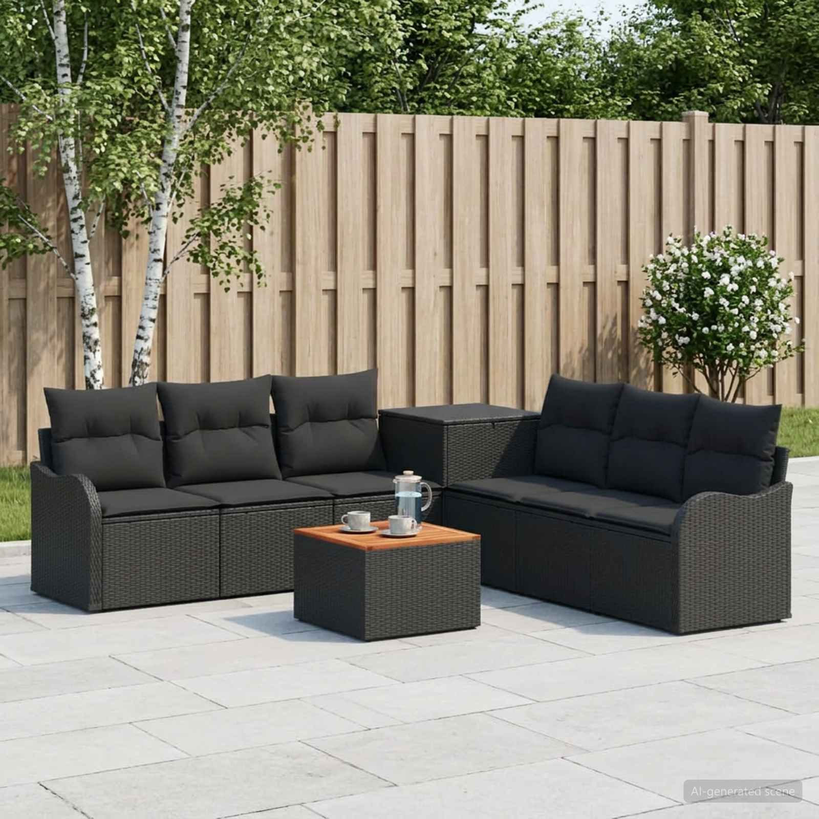 Sofa Set 8 stk. Schwarz Polyrattan und Stahl