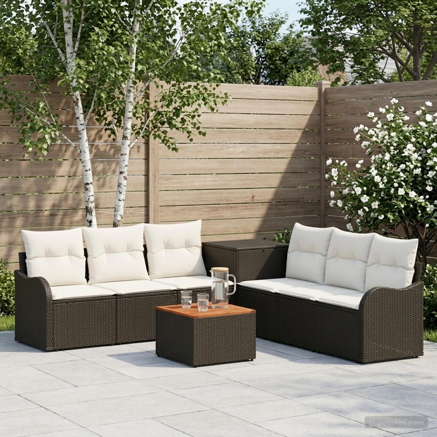 Sofa Set 8 stk. Schwarz und Cremeweiß Polyrattan und Stahl