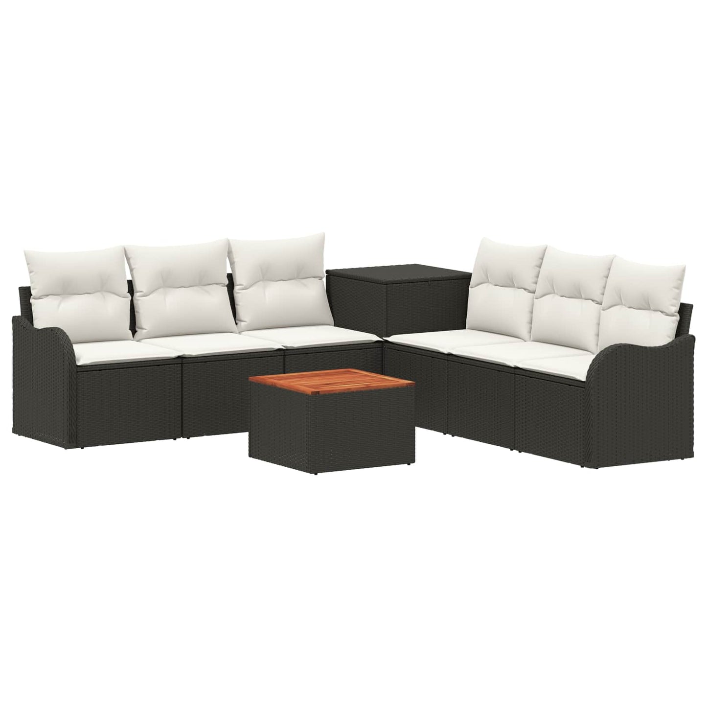 Sofa Set 8 stk. Schwarz und Cremeweiß Polyrattan und Stahl