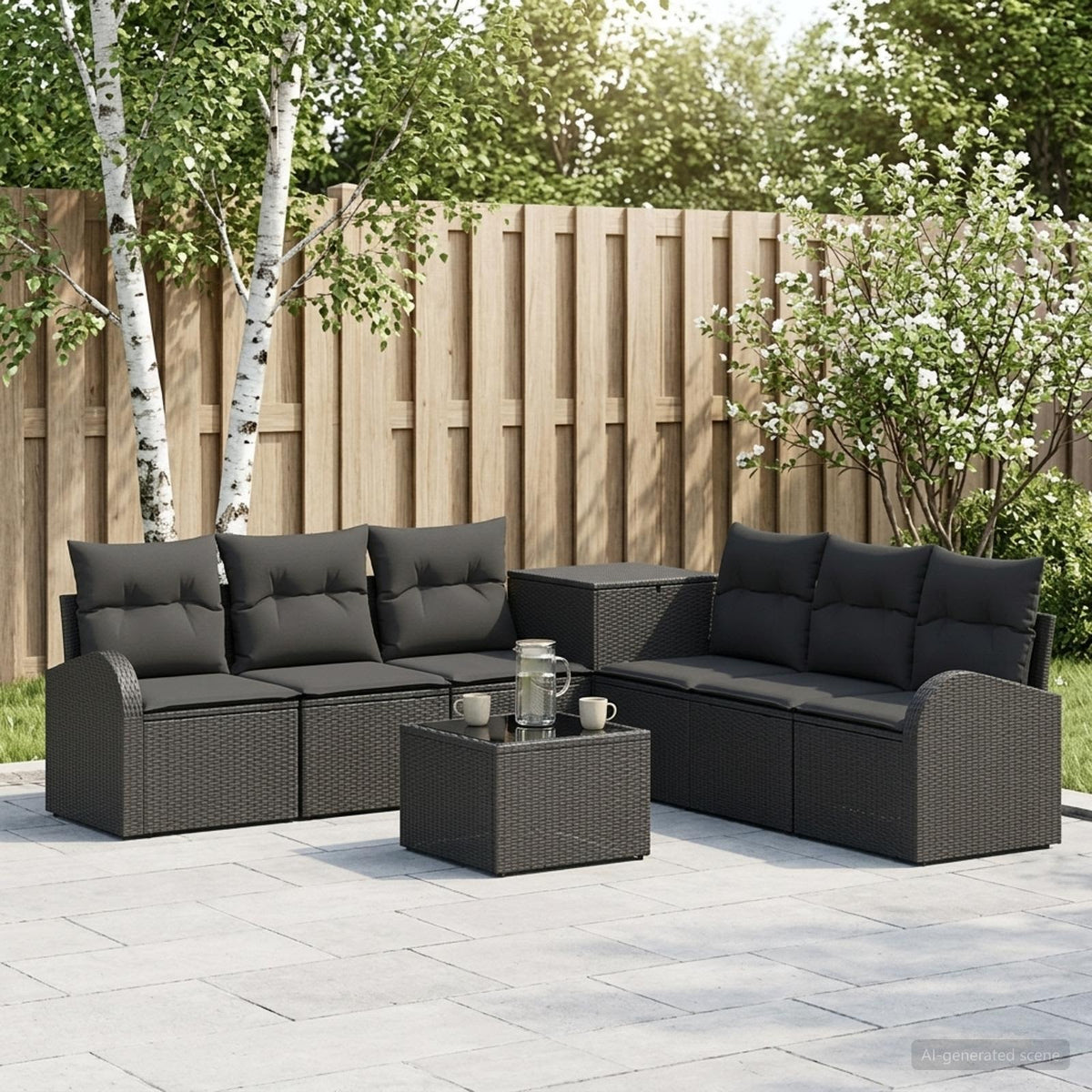 Sofa Set 8 stk. Schwarz 55 x 55 x 37 cm Polyrattan und Stahl