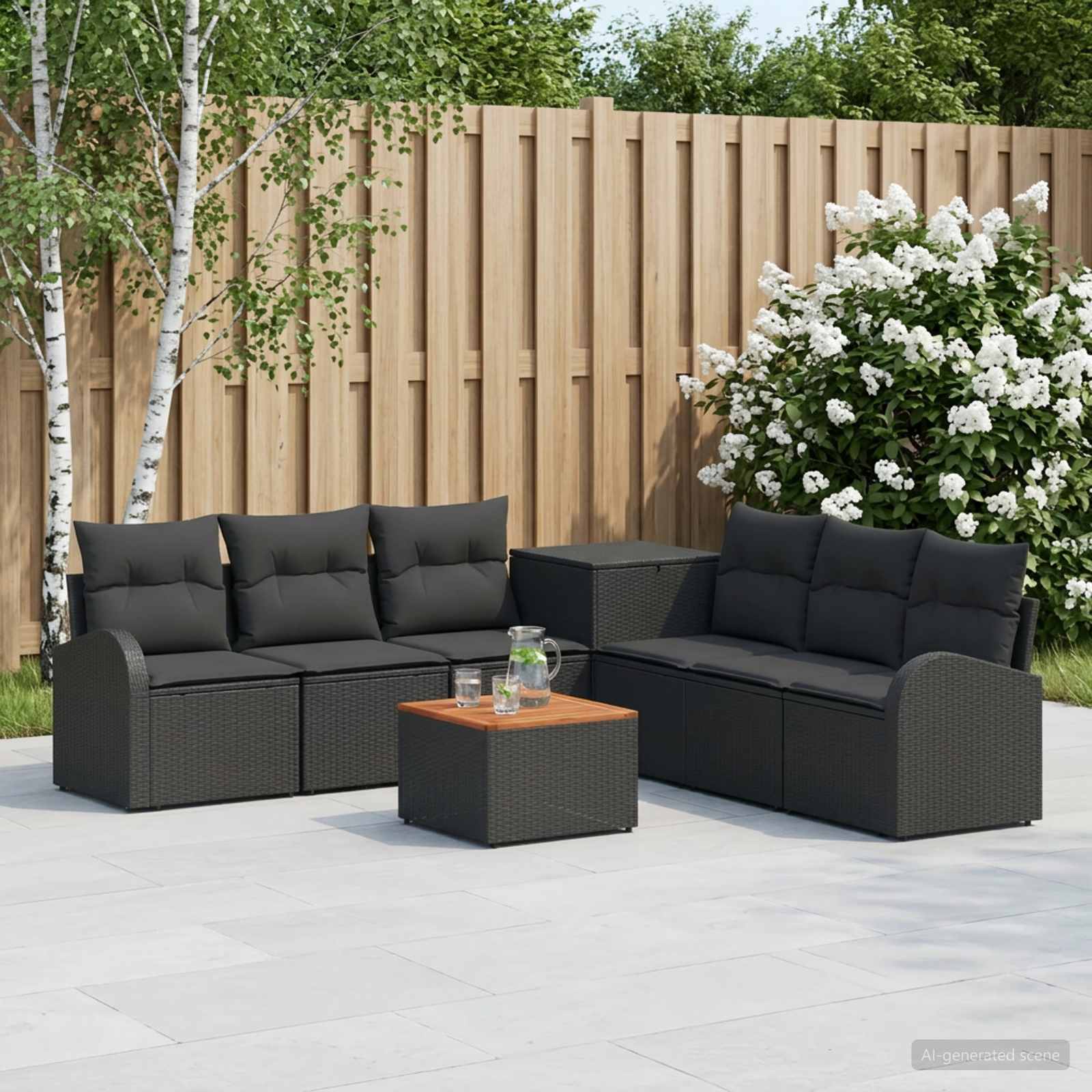 Sofa Set 8 stk. Schwarz Polyrattan und Stahl