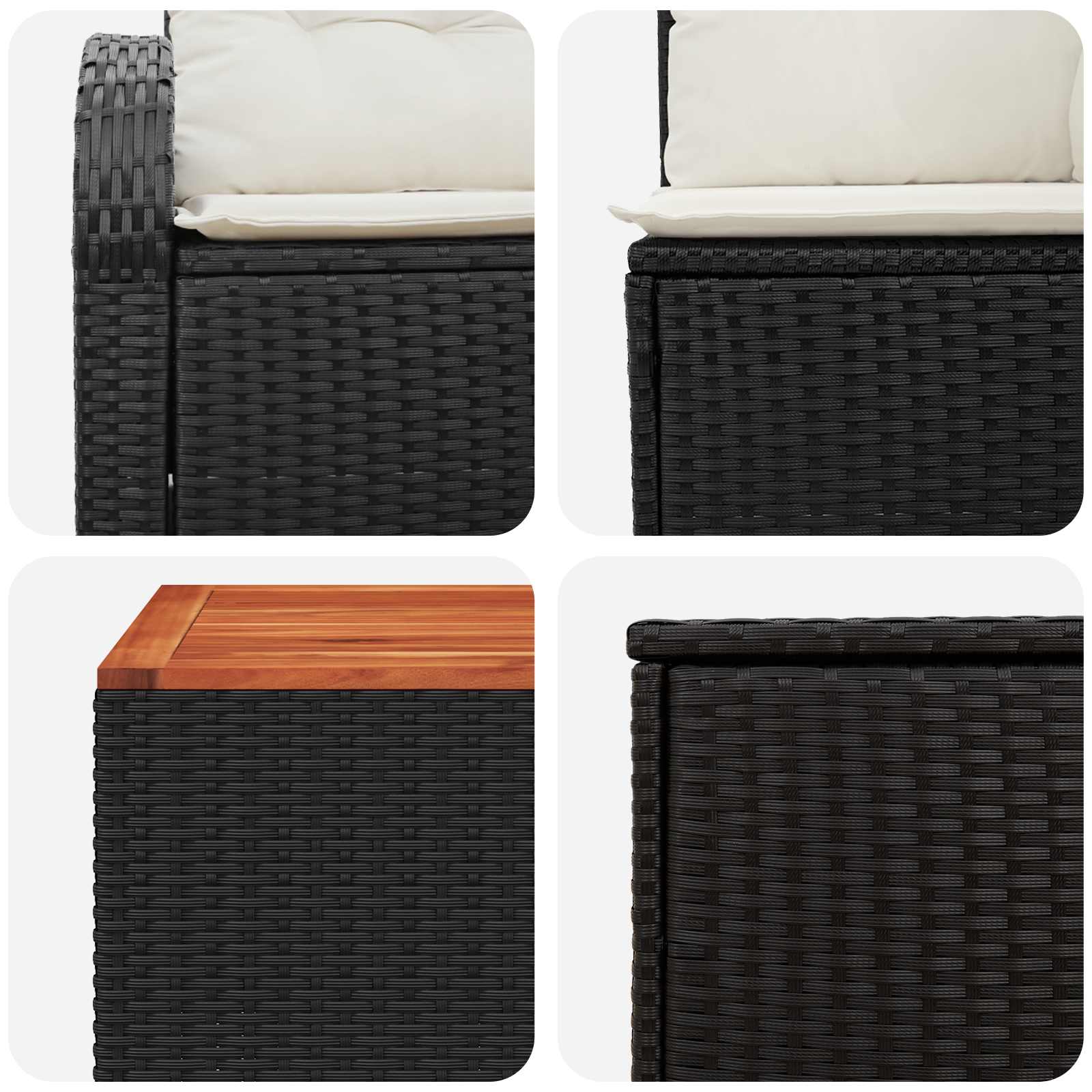 Sofa Set 8 stk. Schwarz und Cremeweiß Polyrattan und Stahl