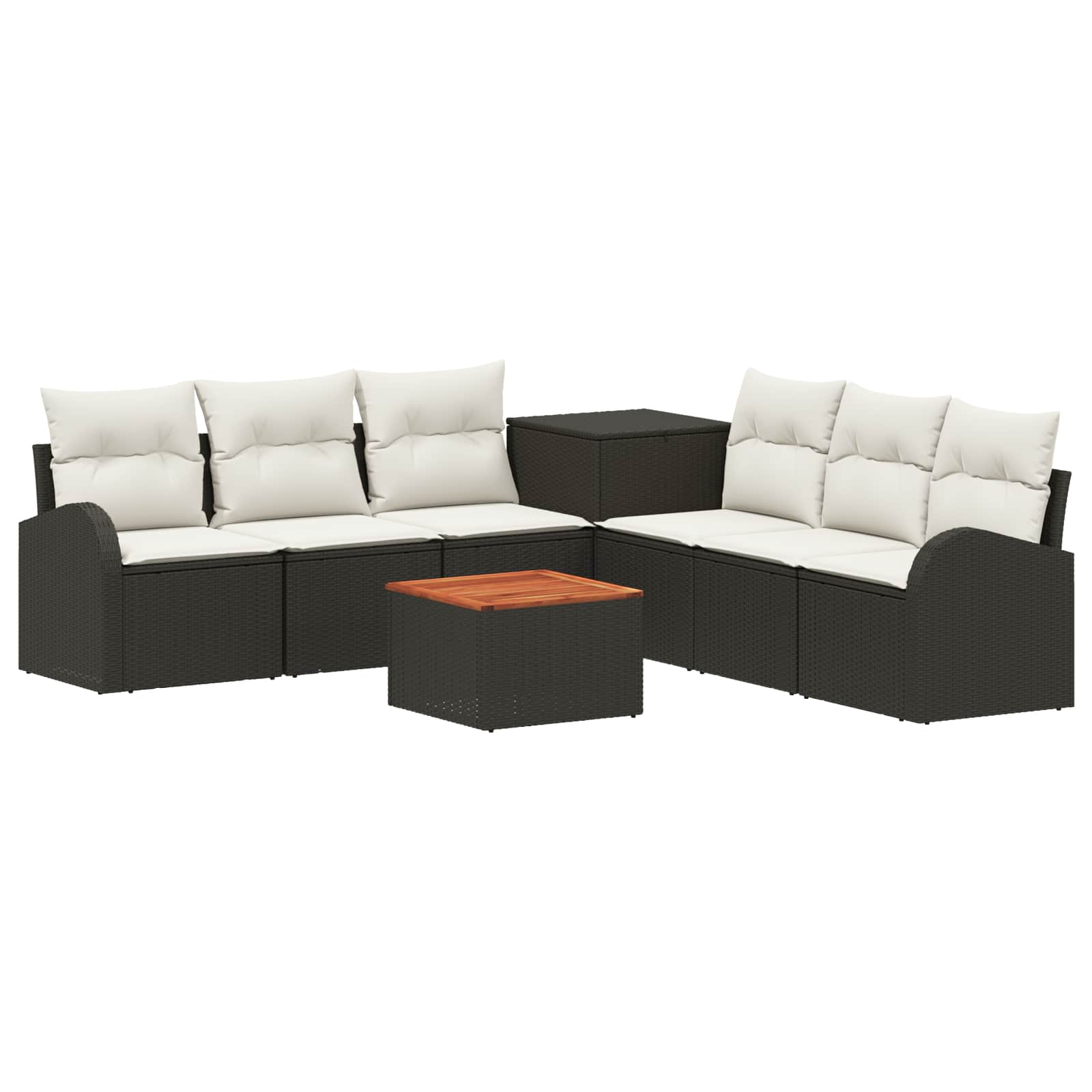 Sofa Set 8 stk. Schwarz und Cremeweiß Polyrattan und Stahl
