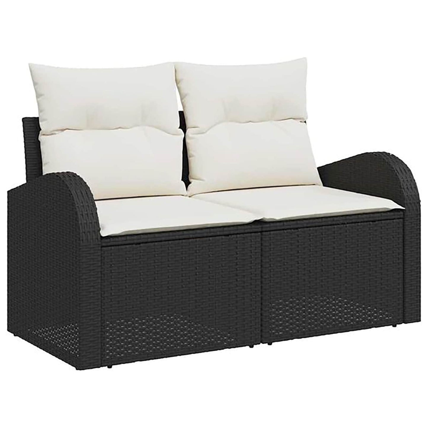 Sofa Set 8 stk. Schwarz und Cremeweiß Polyrattan und Stahl
