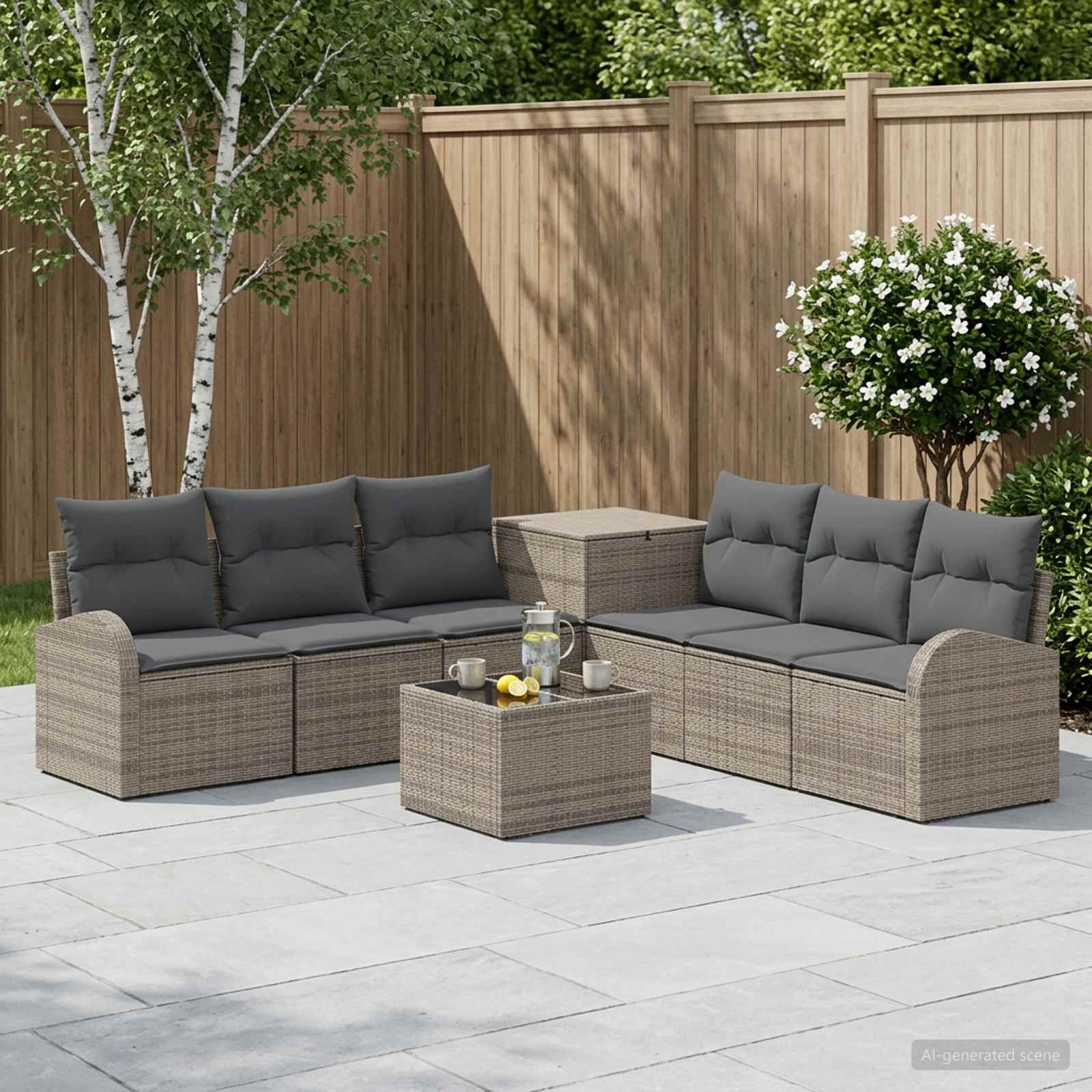 Sofa Set 8 stk. Grau und Dunkelgrau Polyrattan und Stahl