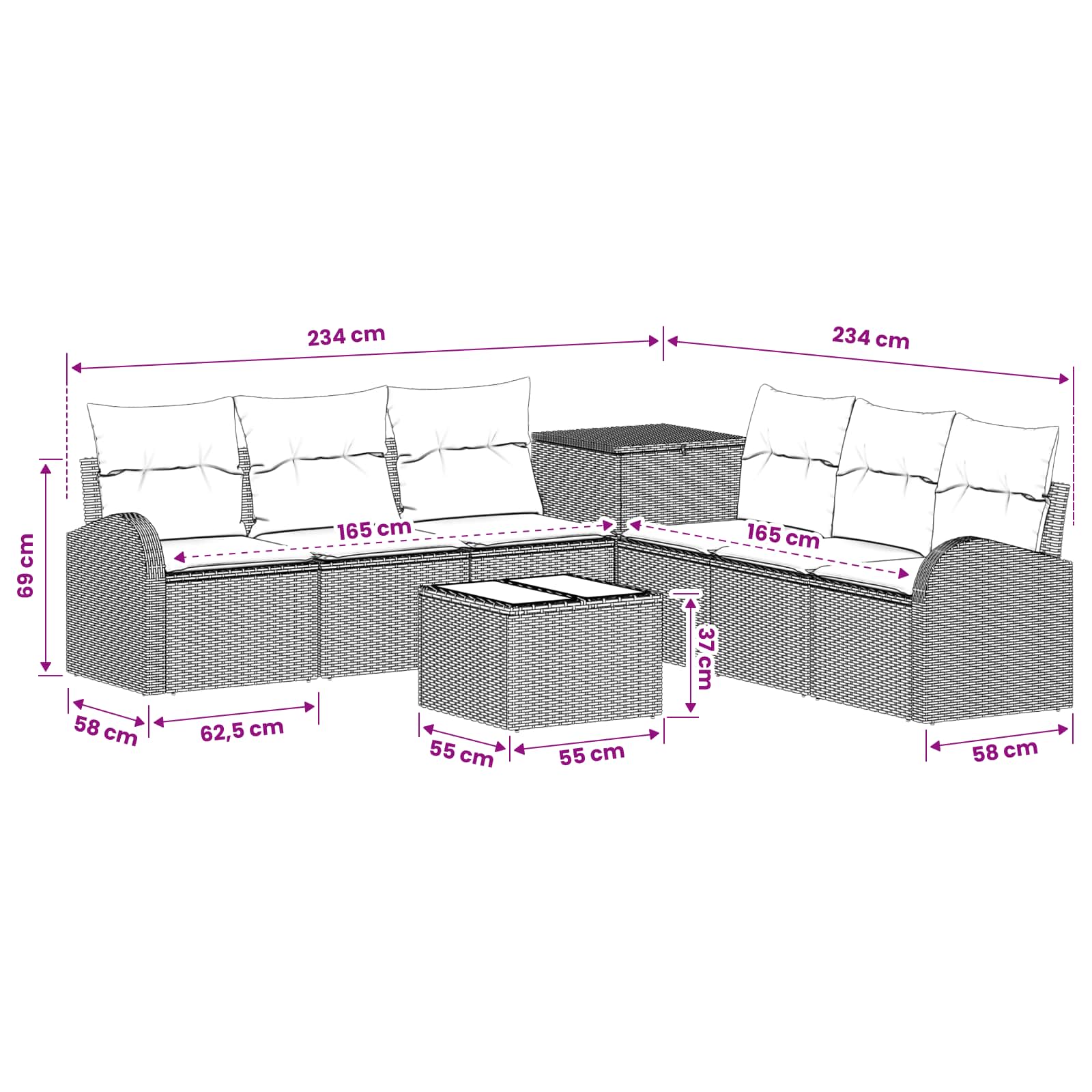 Sofa Set 8 stk. Grau und Dunkelgrau Polyrattan und Stahl